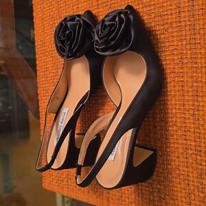 CHARLES DAVID BRAND WOMEN'S BLACK "SATIN" SLING BACK HEELS DRESS SHOES SIZE 7